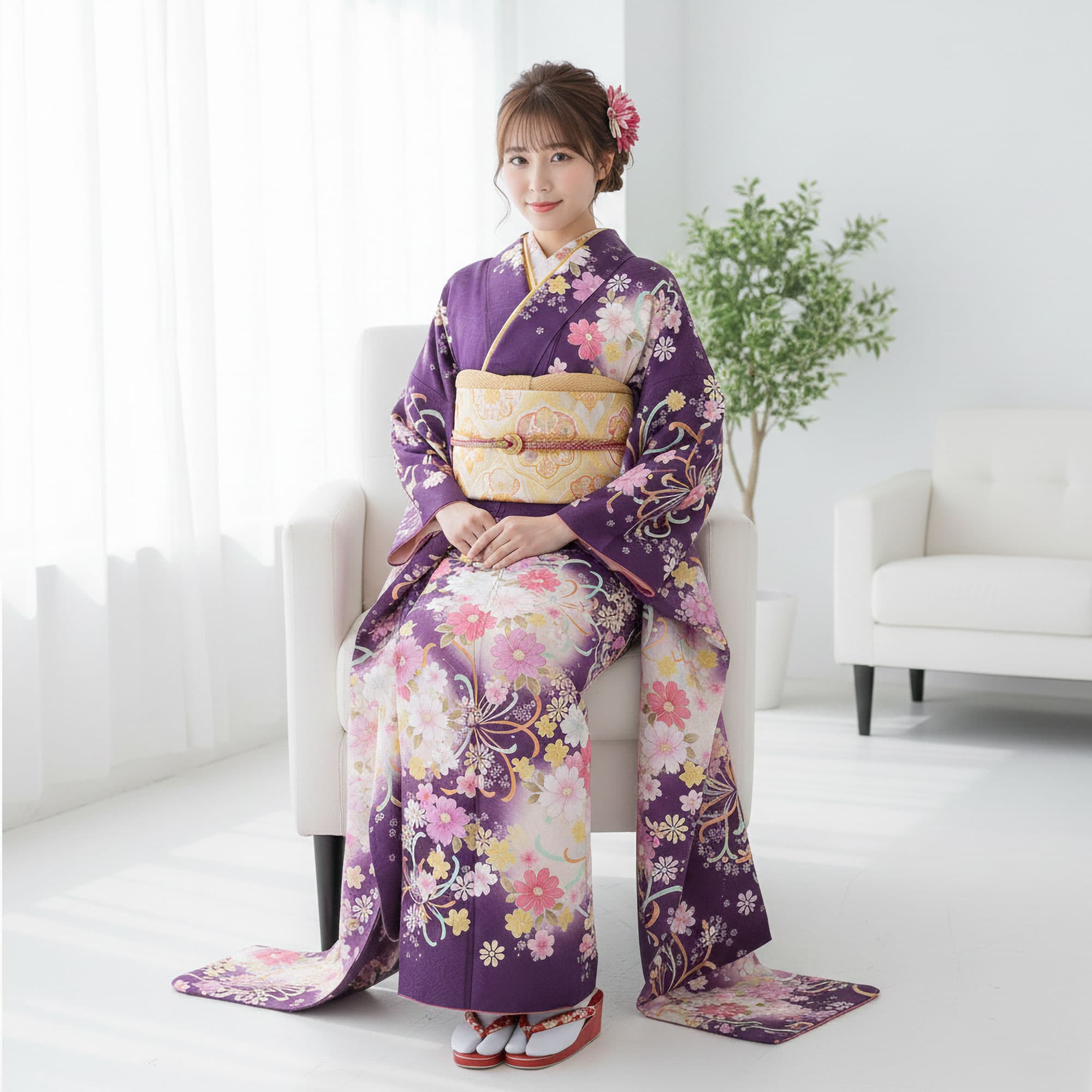 【お買い物マラソン ＼20%OFF／クーポン配布中!】【レンタル】 振袖 フルセット【往復送料無料!】成人式・結婚式・貸衣装・ふりそで!【紫/パープル/purple】【No.744】【振袖 適応身長：150-165cm位】 前撮り 卒業式 十三参り お見合い 結納 振袖セット thumbnail 3