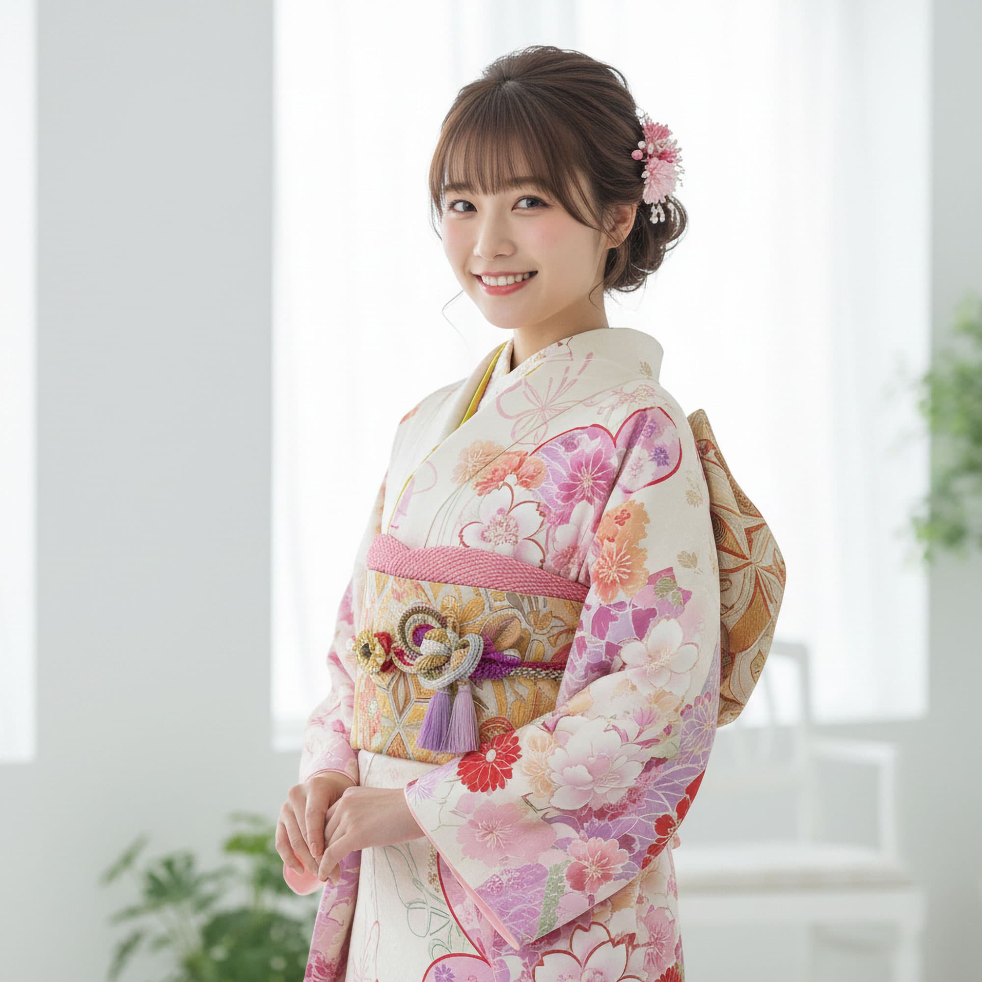 【お買い物マラソン ＼20%OFF／クーポン配布中!】【レンタル】 振袖 フルセット【往復送料無料!】成人式・結婚式・ふりそで 前撮り 貸衣装 着物 フリーサイズ【白 赤】古典【No.974】 卒業式 十三参り お見合い 結納 振袖セット 袴 帯 草履バッグ 半襟 伊達衿 レデ thumbnail 2