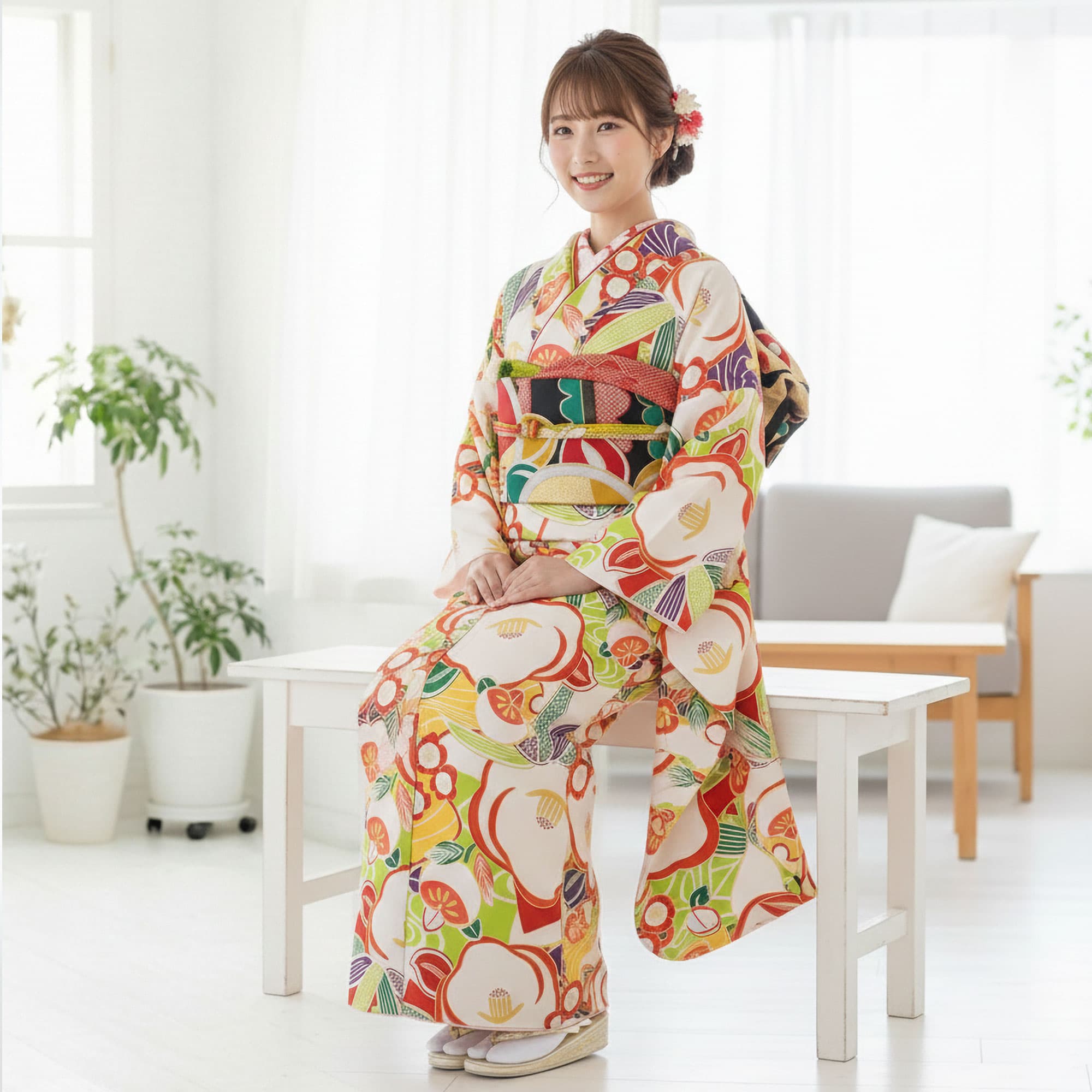 【お買い物マラソン ＼20%OFF／クーポン配布中!】【レンタル】 振袖 貸衣装 フルセット 画像の帯がセット 和遊日【往復送料無料!】成人式・結婚式・ふりそで!【No.1480】赤 鹿の子 古典 前撮り 卒業式 十三参り お見合い 結納 振袖セット 袴 草履バッグ 半襟 伊達 thumbnail 3