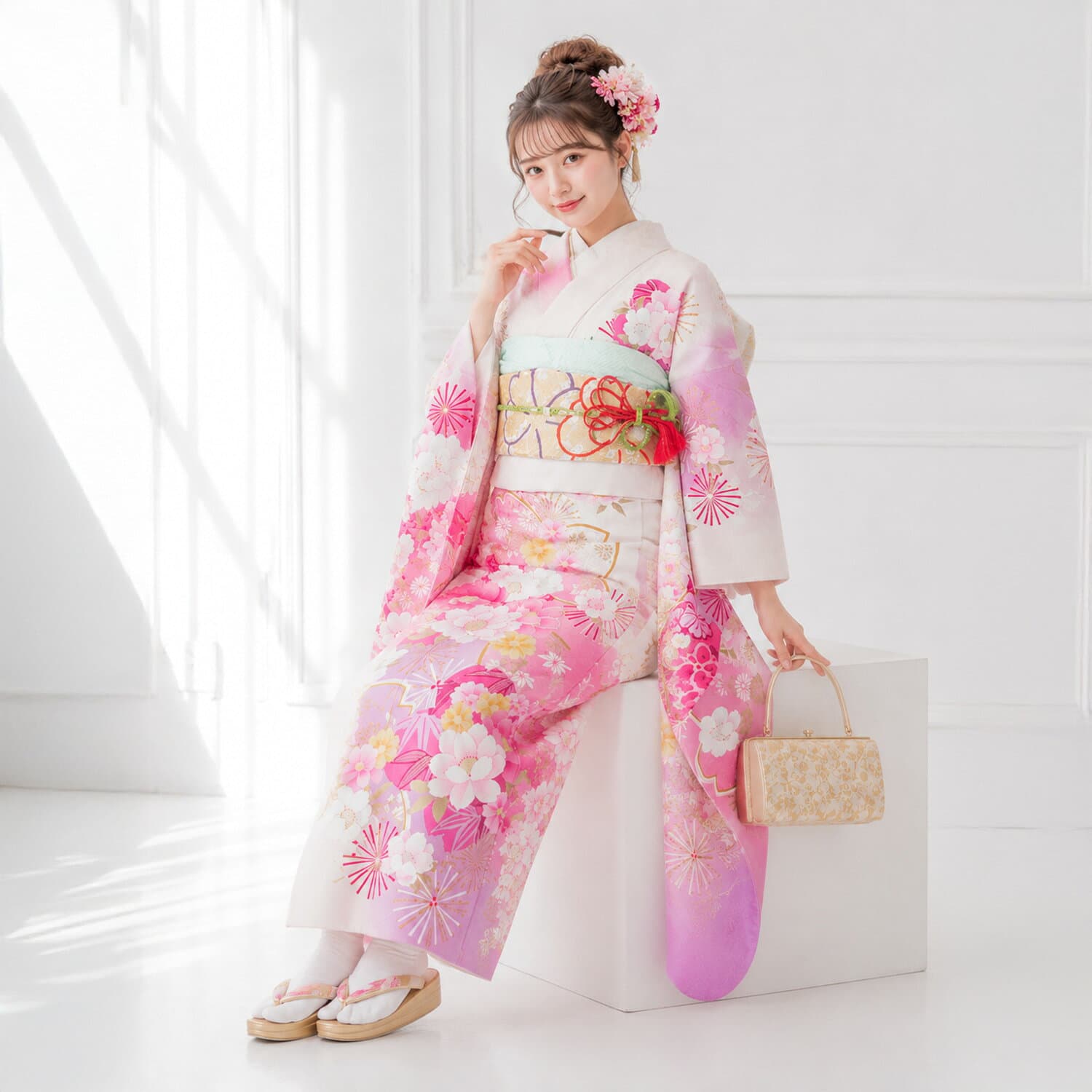 レンタル 振袖 フルセット【往復送料無料!】成人式 結婚式 貸衣装【白/ホワイト/white系】【No.633】 thumbnail 2
