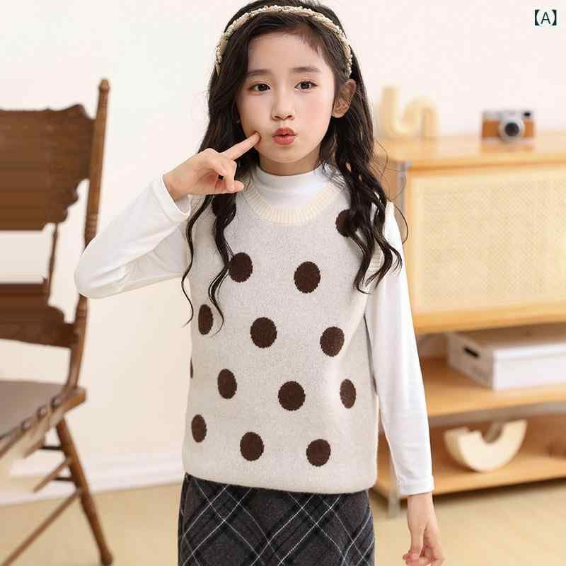 ベスト キッズ 男女兼用 プルオーバー ニット ウール 厚手 柔らか ボーダー ストライプ ドット柄 韓国風 カジュアル 秋冬