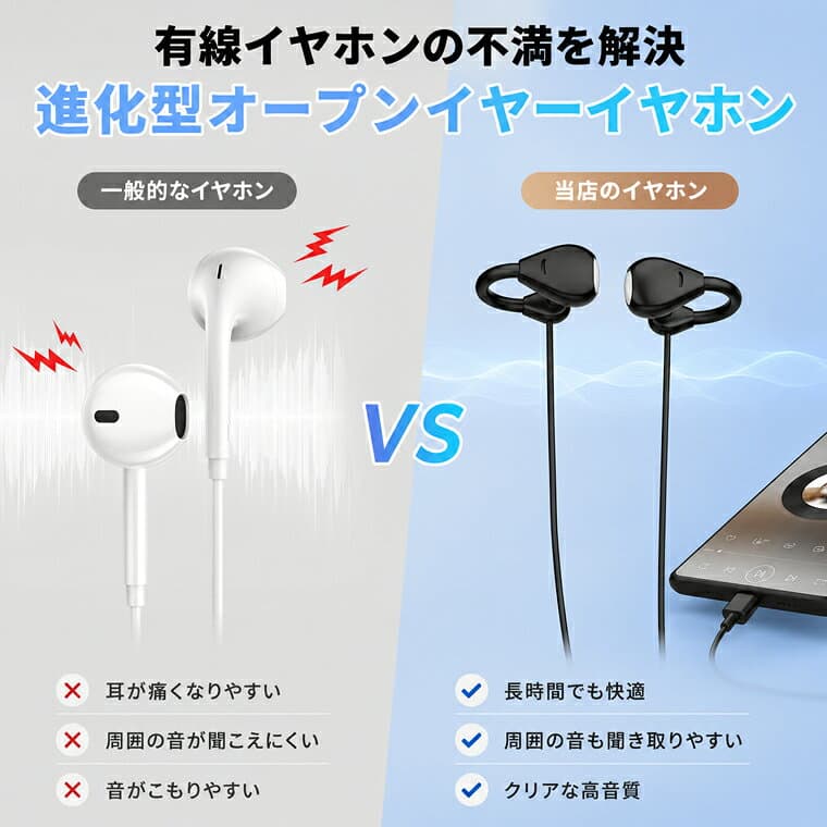 【PC・スマホ両対応】有線イヤホン タイプC イヤホン 有線 2026新作 耳を塞がない イヤーカフ型 イヤホン 充電不要 マイク付き クリップイヤホン オープンイヤーイヤホン ENCマイク 高音質 通話 軽量イヤホン スポーツ/会議 iPhone/Android対応 thumbnail 3
