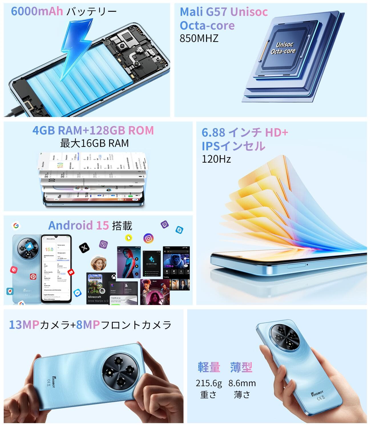 【10/1限定 エントリーで最大P6倍！】FOSSiBOT スマホ S5 S5 Pro SIMフリー スマホ GeminiAI スマホ 本体 32GB+256GB/1TB拡張可能 Android 15 スマホ オクタコアプロセッサ 6.88インチHD+ 大画面 アンドロイド 6000mAhバッテリー 50MP 4GデュアルSIM 指紋認証 thumbnail 2