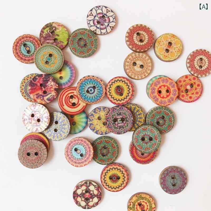 パッチワーク クラフト 材料 DIY 100個の ヴィンテージ ボタン 15 / 20 25 mm DIYの カラフルな 丸い 2つ 穴 木製