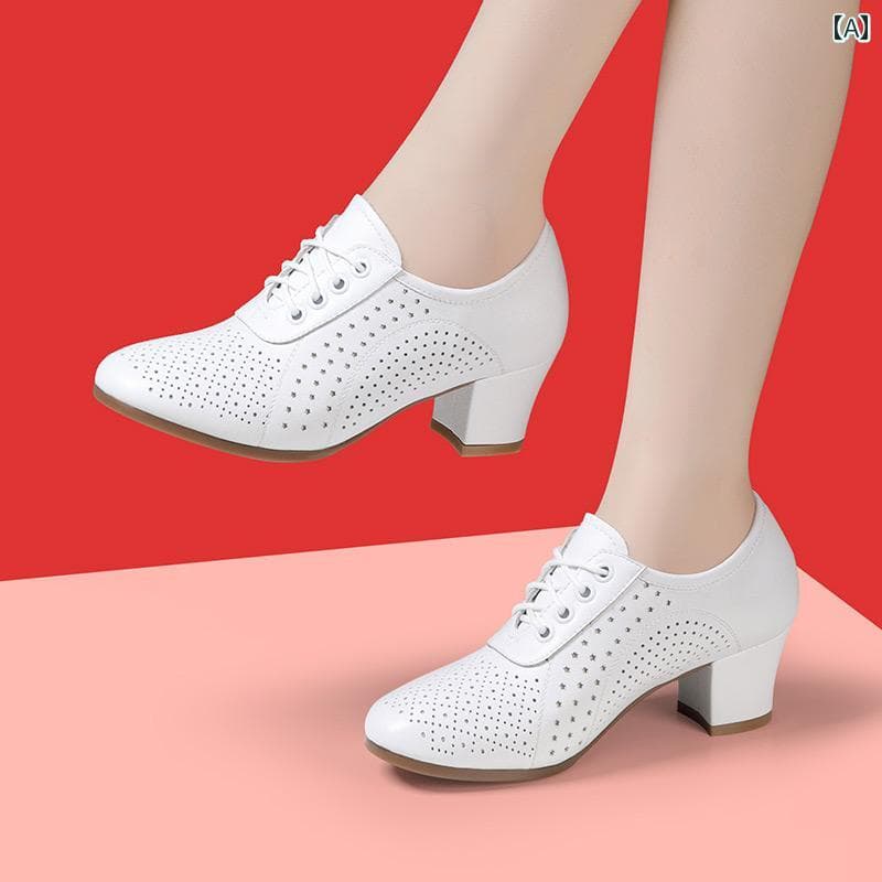 ダンス シューズ タップ ラテン ダンス シューズ 大人用 ホワイト 革 スクエアダンス レディース ソフト ソール 社交 モダン ティーチャー