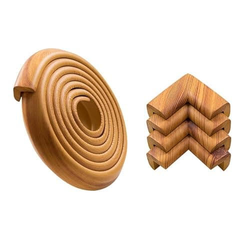 コーナークッション 2M 4個セット 薄型設計 赤ちゃん 頭保護 衝撃吸収 安心素材 剥がれにくい 木目調 (ブラウン) 大理石 / 木製テーブル 階段 家具用