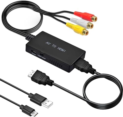RCA HDMI 変換コンバーター AVコンポジット to hdmi変換アダプター 3色端子 hdmi 変換コンバータ 古いゲーム機 (XBOX PS1 PS2 SNES Wii N64) 古いレコーダー(DVD VCR VHS)など機器の3色コードからHDMI 変換 720P / 1080P[MINI USBケーブル&HDMIケーブル付き] ...