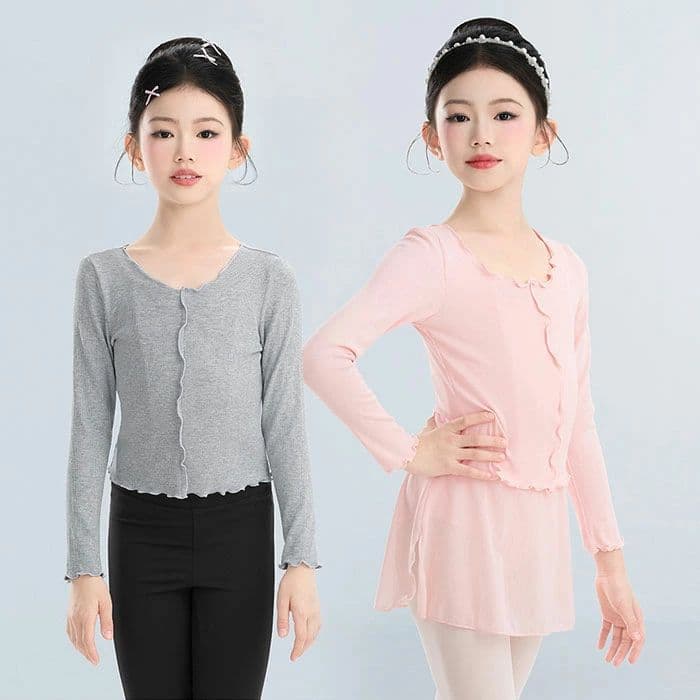 バレエ ウォームアップ トップス 子供 キッズ ジュニア バレエ用品 ダンス ニット 女の子 ジュニア ダンスウェア バレエ衣装 長袖 110cm 120cm 130cm 140cm 150cm 160cm 170cm ピンク グレー グリーン ブラック