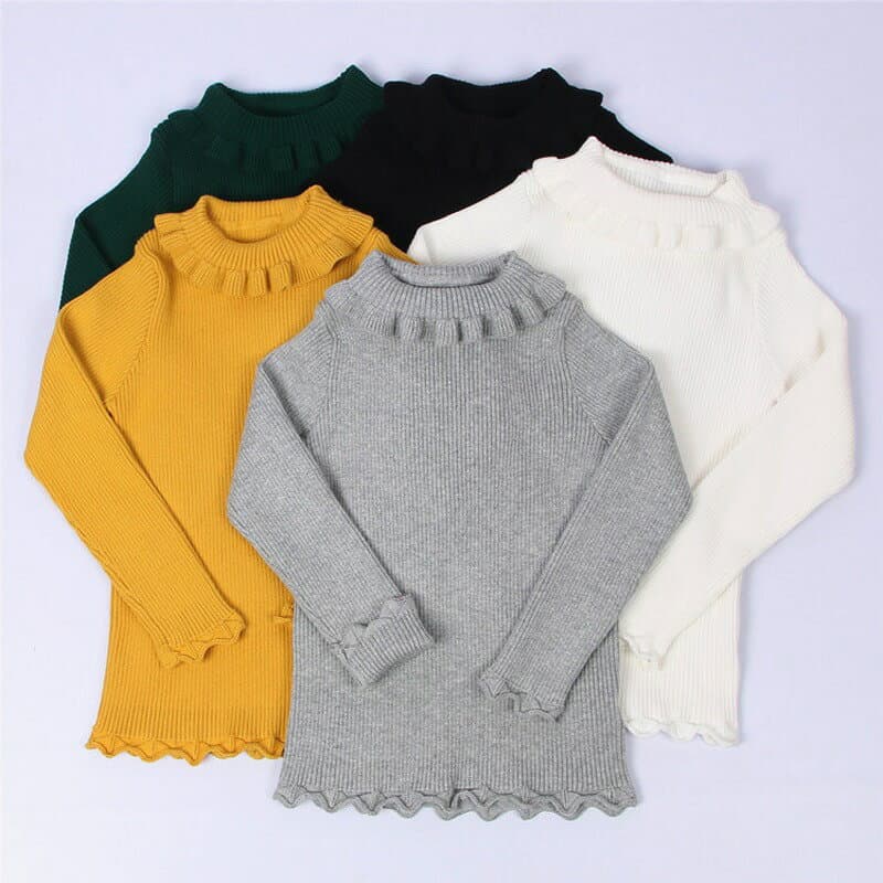 長袖 女の子 おしゃれ かわいい キッズ 子供服 キッズ服 ベビー服 ロンT ロングTシャツ タートル ふりふり フリル あったかい 冬 インナー べビー 70 80 90 100 110 ブラック 黒 グレー 黄色 イエロー グリーン 緑 ホワイト 白 1歳 2歳 3歳 4歳 5歳