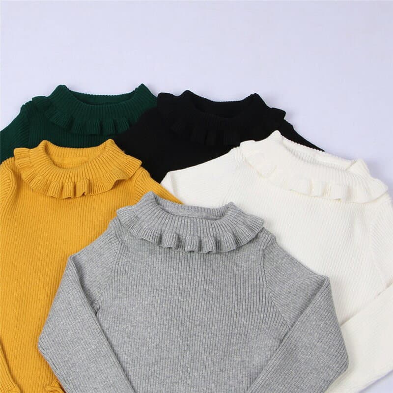 長袖 女の子 おしゃれ かわいい キッズ 子供服 キッズ服 ベビー服 ロンT ロングTシャツ タートル ふりふり フリル あったかい 冬 インナー べビー 70 80 90 100 110 ブラック 黒 グレー 黄色 イエロー グリーン 緑 ホワイト 白 1歳 2歳 3歳 4歳 5歳 thumbnail 2
