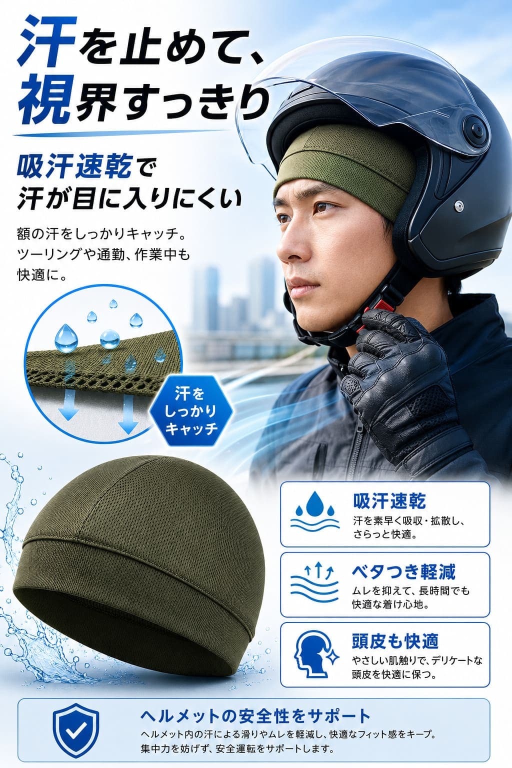 【楽天1位 通気性抜群 2枚セット】 ヘルメット インナー ヘルメットインナー インナーキャップ 冷感 冷却 インナーヘルメット バイク キャップ ヘルメット インナーパッド メッシュインナー へるめっと 送料無料 thumbnail 2