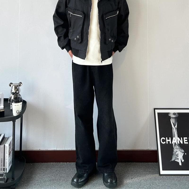 秋冬 コーデ メンズ 服 シンプル ファッション オシャレ 大人 かっこいい 大きいサイズ ストリート 紳士服 アメリカン レトロ ウォッシュ フレアジーンズ ストレート ワイド レッグ カジュアル ロング パンツ