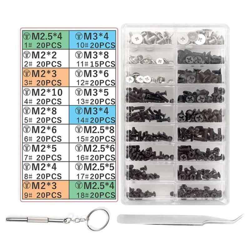 SRECNO ノートPC用ネジ HDD M.2 SSD 固定用平ネジセット 収納ケース付き M2 M2.5 M3交換用ノートパソコンねじ計355本