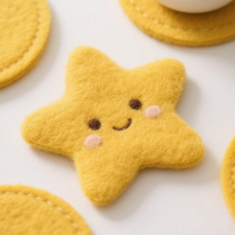 ウール フェルトで 作る 楽しく 遊べる 小さめ 星型 コースター シンプル 手作り DIY 素材の パッケージに かわいい ホリデーギフト ツール 添えて