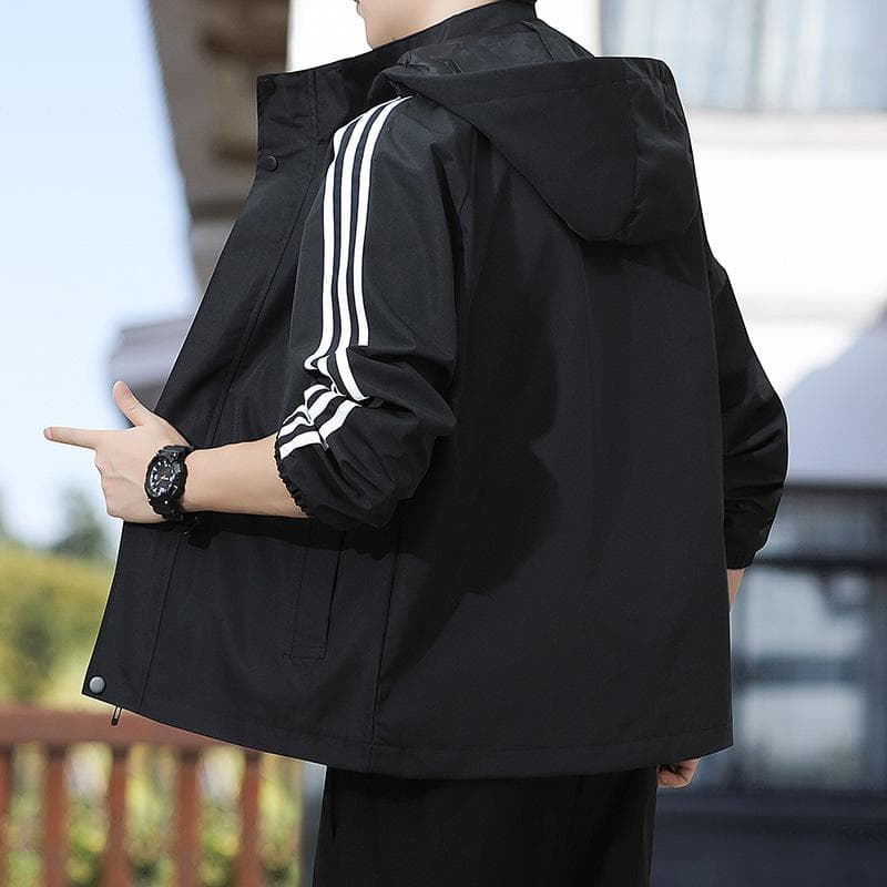 ジャケット メンズ 男性用 ブルゾン 春秋 アウトドア 撥水 防風 フード付き 取り外し可能 スポーツ カジュアル ウェア(x2)