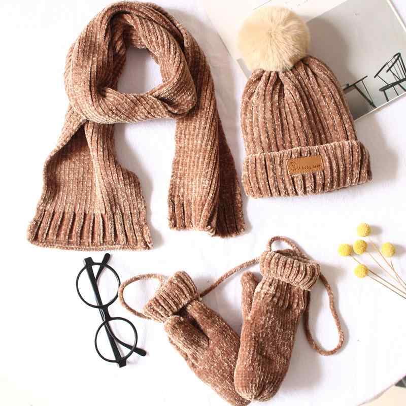 帽子 キッズ ベビー 手袋 マフラー セット 裏起毛 厚手 防寒 赤 黄色 黒 白 橙色 ピンク 深グレー 紺色 ダークブラウン 冬(x2)
