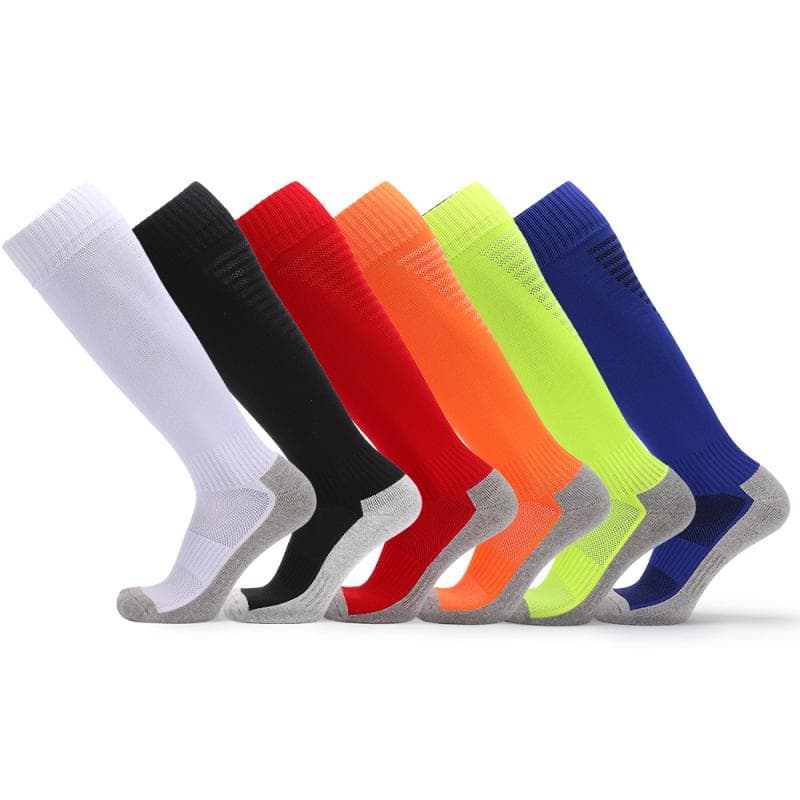 靴下 メンズ スポーツ ソックス 厚手 パイル地 吸汗 防臭 高筒 サッカー用 黒 赤 オレンジ ブルー ホワイト グリーン