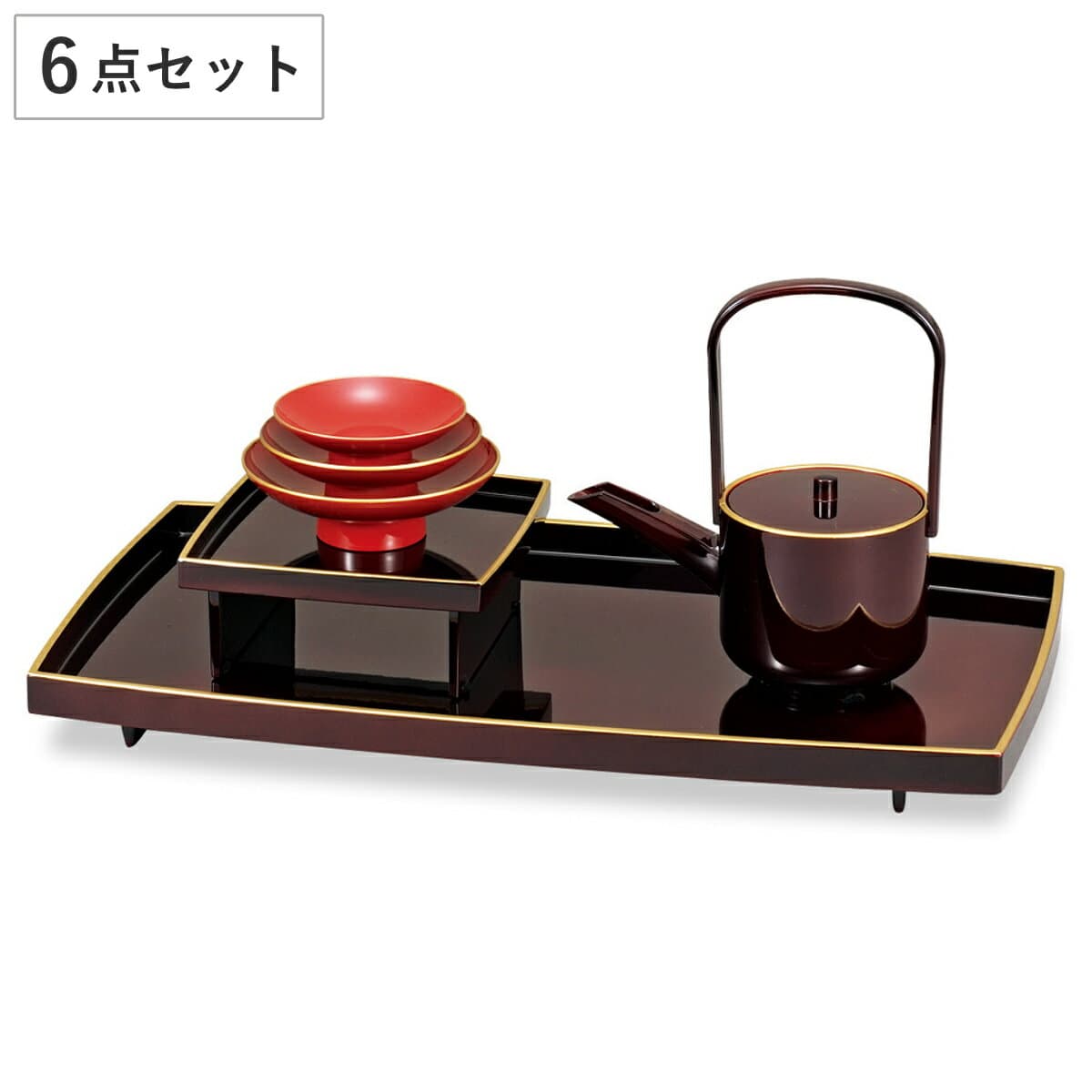 屠蘇器 胴張屠蘇器 溜渕金塗 （ 6点セット 屠蘇台 銚子 盃台 盃 お屠蘇 杯 お猪口 おちょこ 御猪口 酒器 日本製 割れにくい お祝い 和風 和モダン おしゃれ ）