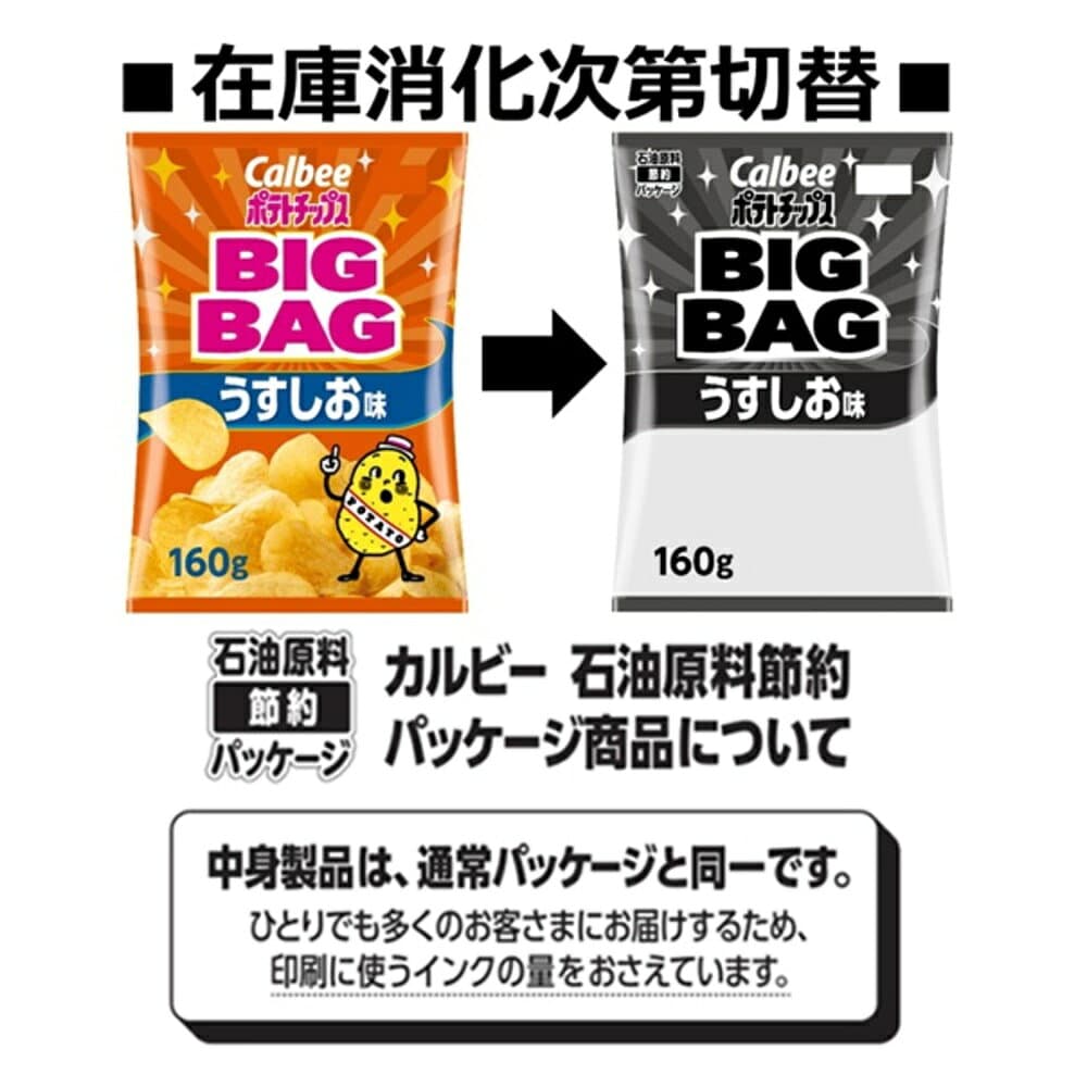 ポテトチップス うすしお のりしお コンソメパンチ ビッグバッグ 160g カルビー お菓子 スナック菓子 パーティサイズ じゃがいものうまみ パリッと食感 おつまみ カルビーポテトチップス BIGBAG 大容量 Calbee * thumbnail 3