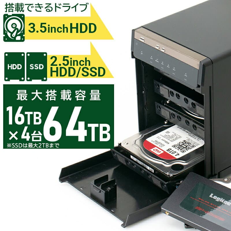 Type-C 2.5インチ SSD 対応 HDD ケース 4台 4BAY 外付け 3.5インチ ハードディスクケース RAID機能なし USB-C USB3.2(Gen2)【LHR-4BNHUC】 ロジテック thumbnail 2