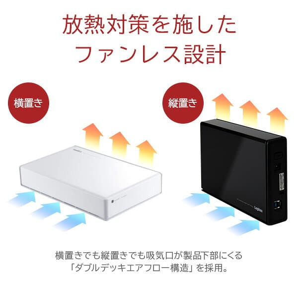 HDD 外付け 6TB 高耐久 内蔵 ハードディスク WD Red Plus 搭載モデル 大容量 24時間連続稼働 テレビ録画 3.5インチ USB3.2(Gen1) 日本製 ファンレス 冷却 TV Win11 Mac 対応 ロジテック 【LHD-EN60U3WR】 thumbnail 3