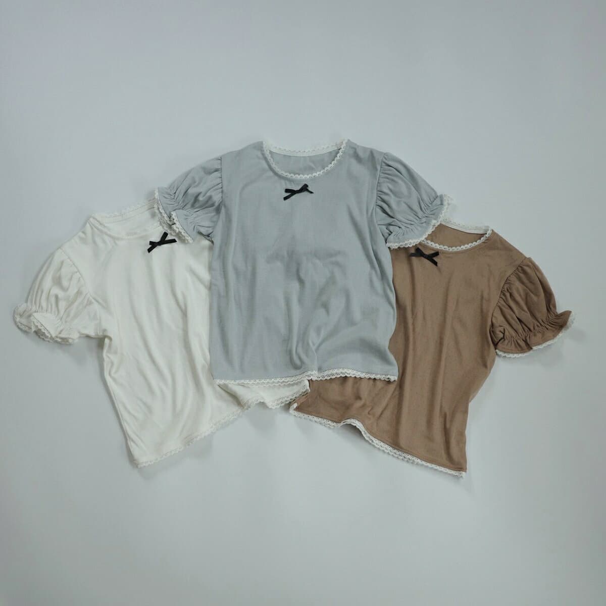 キッズ ベビー 半袖 トップス lace piping puff tops レース パイピング リボン パッフトップス パフスリーブ 女の子 可愛い 韓国 風 70cm 80cm 90cm 100cm 110cm 120cm インポート 輸入 子供服 春 夏 秋 送料無料 thumbnail 2
