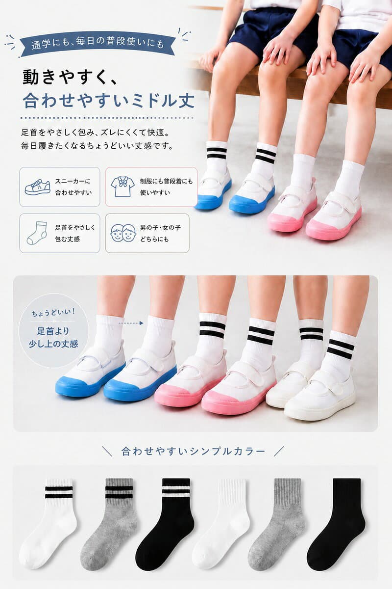 【10/4 20時〜★マラソンクーポン配布】【5足以上で送料無料】靴下 キッズ 男の子 女の子 ジュニア スクールソックス 白 黒 小学生 丈夫 二本ラインソックス くつ下 ボーイズ ガールズ 綿混 オシャレ 洗い替え 入園 入学 入園グッズ 入園セット 入学セット 春 夏 thumbnail 3