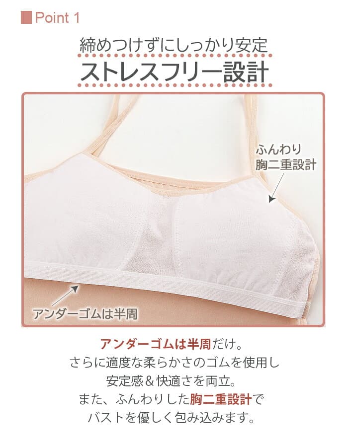 【本日20時〜先着300枚限定★まとめ買い20％OFFクーポン】【送料無料】ジュニアブラ ファーストブラ 胸二重 キャミソール タンクトップ [ 小学生 女の子 インナー 下着 130 140 150 160cm 綿95％ ブラトップ ノンワイヤー 締めつけにくい 透けにくい ] thumbnail 3