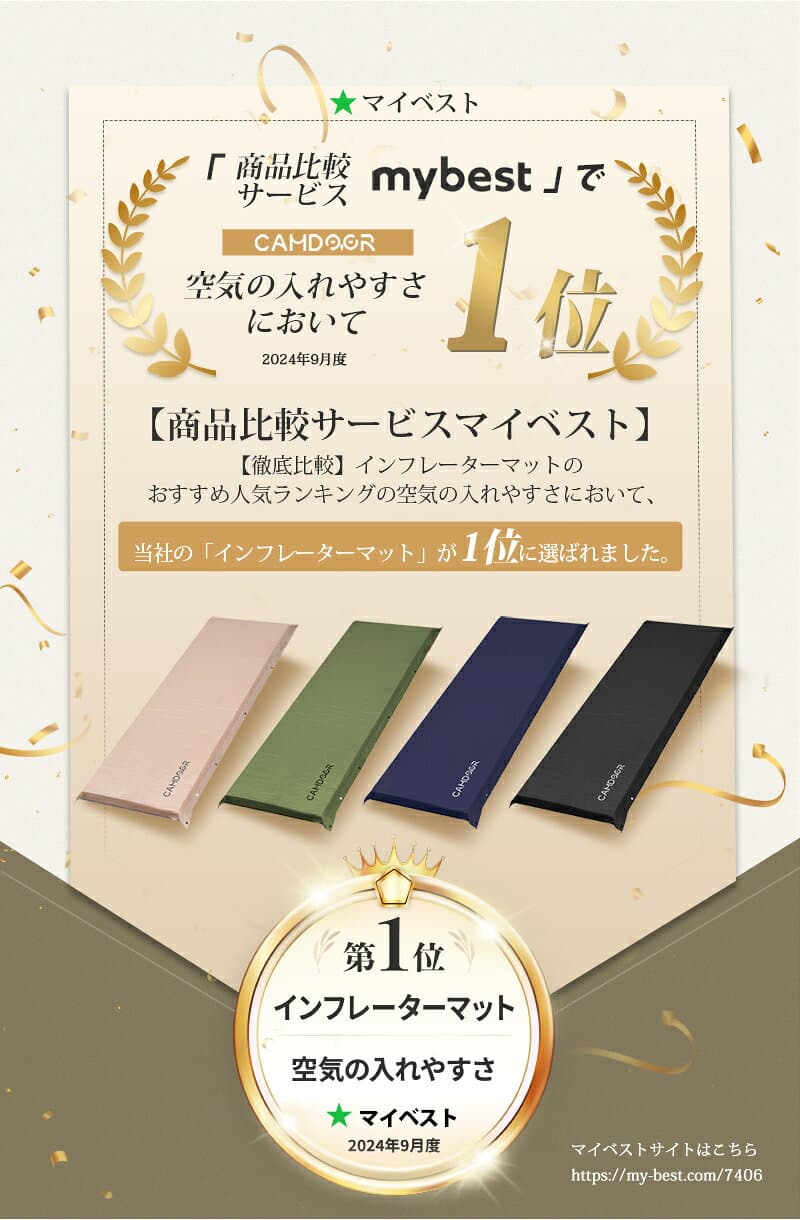 【15%OFF！￥7480→￥6358】【my best空気入れやすさno.1】キャンプ マット 厚手【枕付き史上最大幅75cm追加】インフレーターマット 8/10cm アウトドアマット 自動膨張式 イインフレータブルマット 車中泊マット キャンプマット 極厚 コンパクト 防災マット 《3sp02》 thumbnail 3
