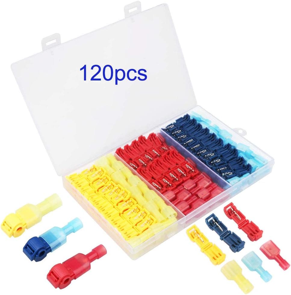 120個セット T型 配線コネクター 平型端子 エレクトロタップ 配線分岐コネクター T 接続コネクター 端子 簡単に速く配線取り付け 分岐 配線 接続 細線 (赤/黄/青)