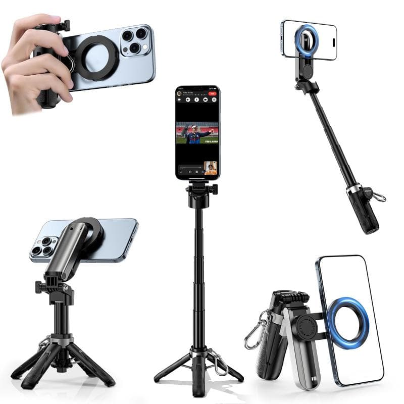 CloudValley スマホ 四脚 マグネット 4-in-1マルチ機能 自撮り棒 コンパクト スマホ カメラグリップ 携帯電話設置の2つの形態 マルチアングル回転 安定
