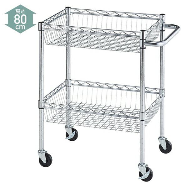 シェルフワゴン2段H80W60.9×D45.7展開 新サイドハンドル付 61-652-57-1 【メイチョー】