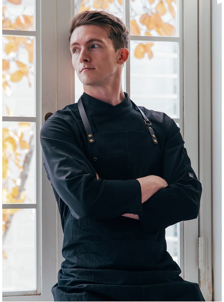 ストラップ交換可能 カスタム ビブエプロン☆Strap change Custom Bib Apron #AA1976 Denim Black☆飲食店/ホテル/サービスユニフォーム/接客/キッチン/コックコート/エプロン専門店 ♪ ☆ a-montエプロン