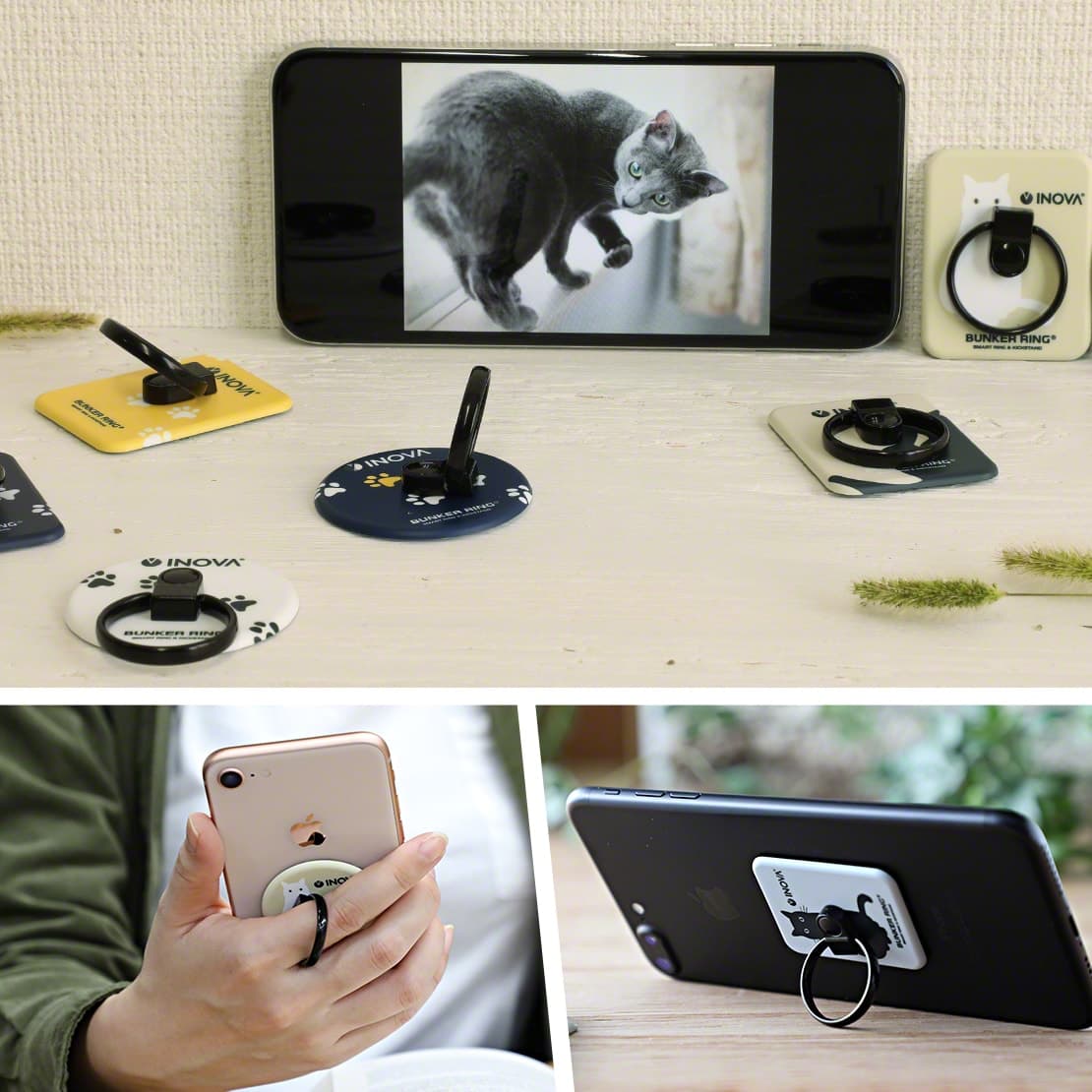 スマホリング キャラクター 猫 バンカーリング ブランド 正規品 BUNKER RING 薄型 フック付き 携帯 リング ホルダー スマホスタンド 車 車載ホルダー 360度 ネコ ねこ iphone アンドロイド 全機種対応 おすすめ bunkerring INOVA 送料無料 iphone12 thumbnail 3