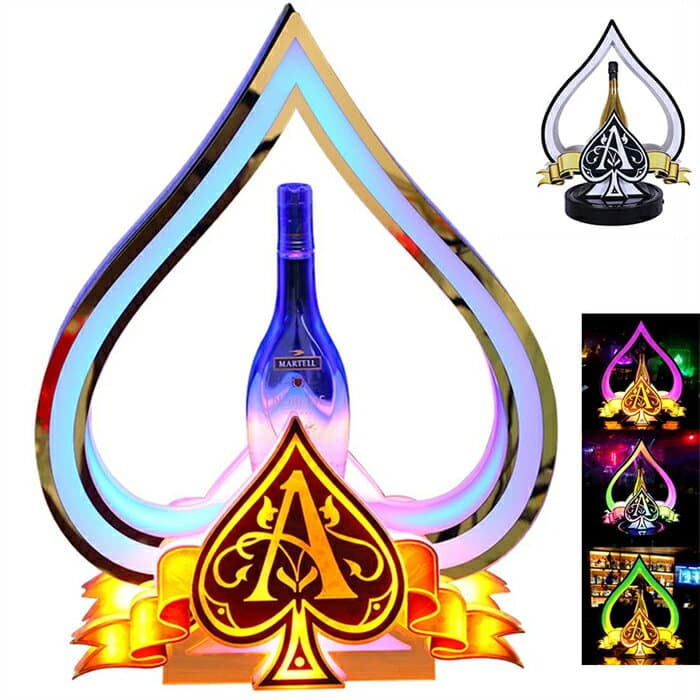 シャンパンテキーラ観覧車 LED 酒ボトルの表示棚 ワインラッ 酒グラス収納ラック 酒カップホルダー 酒グラススタンド カクテルグラスホルダー KTV ナイトクラブ居酒屋誕生会など雰囲気作り 忘年会 新年会LED発光スペードAワインスタンドステンレスシャンパンホルダーバー