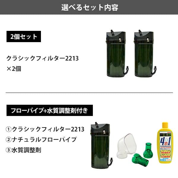 エーハイム クラシックフィルター 2213 ろ材付 (1個／2個セット／フローパイプ＆水質調整剤付きセット) 45cm〜75cm水槽用 2213320 [EHEIM 外部フィルター] thumbnail 2