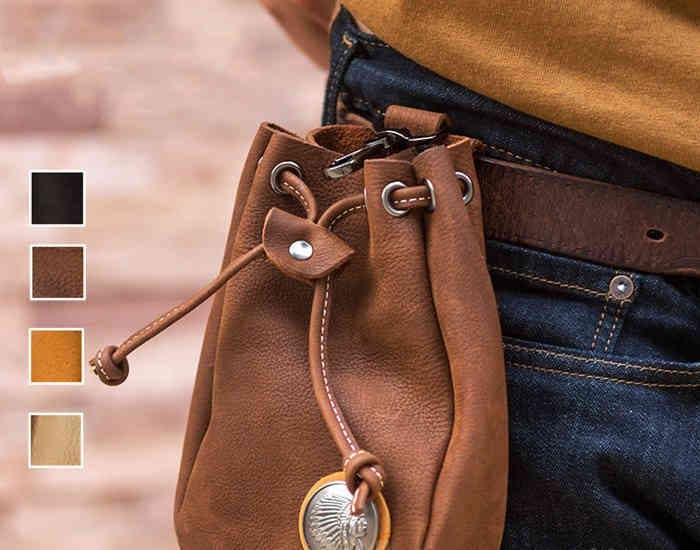 ウエストバッグ メンズ ウエストポーチ ブラウン ベルトバッグ 小型 携帯、財布収納 ベルトポーチ シザーバッグ携帯バッグ 巾着タイプ