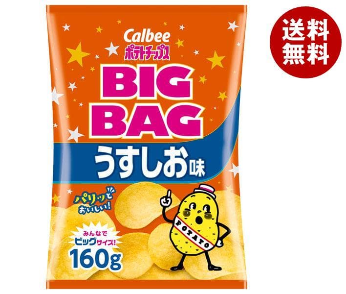 [ポイント5倍！10/9(金)1時59分まで全品対象エントリー&購入]カルビー BIG BAG ポテトチップス うすしお味 160g×12袋入｜ 送料無料 お菓子 スナック菓子 Calbee 塩 ポテチ — 1/1