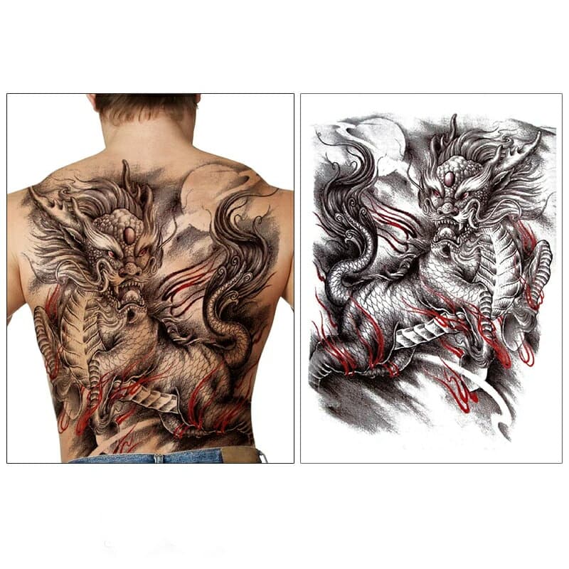 背中用 フェイクタトゥーステッカー 大きいサイズ ビッグサイズ 満月 キリン 麒麟 タトゥシール メンズ レディース 仮装 変装 入れ墨 小道具 衣装 映画 消える入れ墨