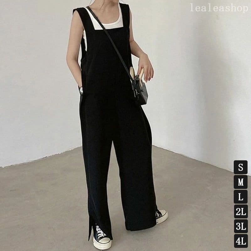 撥水 サロペット パンツ オールインワン レディース ボトム ワンピース ワイド ワイドパンツ ストレートパンツ ウエストゴム リ