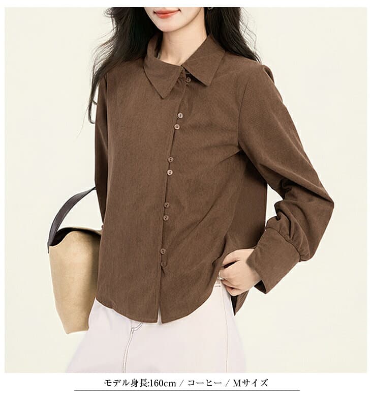 「50％OFF！24時間クーポンで」アシメボタン×バックタックブラウス レディース ブラウス 長袖 アシンメトリーボタン バックプリーツ シャツ風 着映え モード 春 秋 冬 20代 30代 40代 50代 ワンピスター thumbnail 3