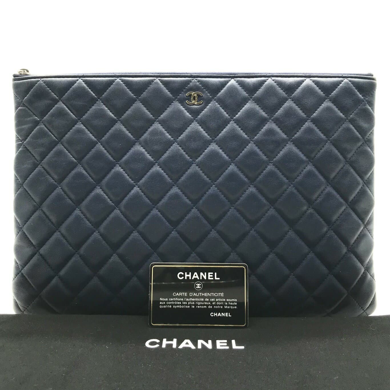【中古】美品 CHANEL シャネル マトラッセ ラムスキン ココマーク クラッチ バッグ ネイビー k1678