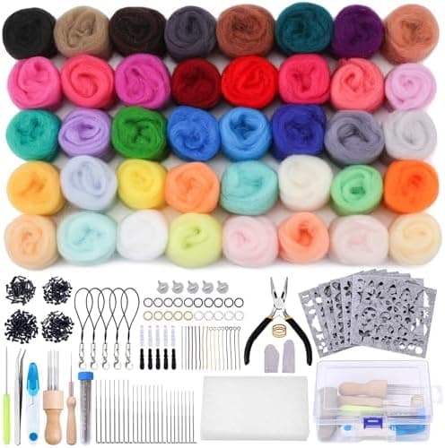 羊毛フェルト ウールフェルト キット ツール 40色羊毛 ニードル フェルティングニードルセット 手芸道具 DIY素材 初心者入門キット