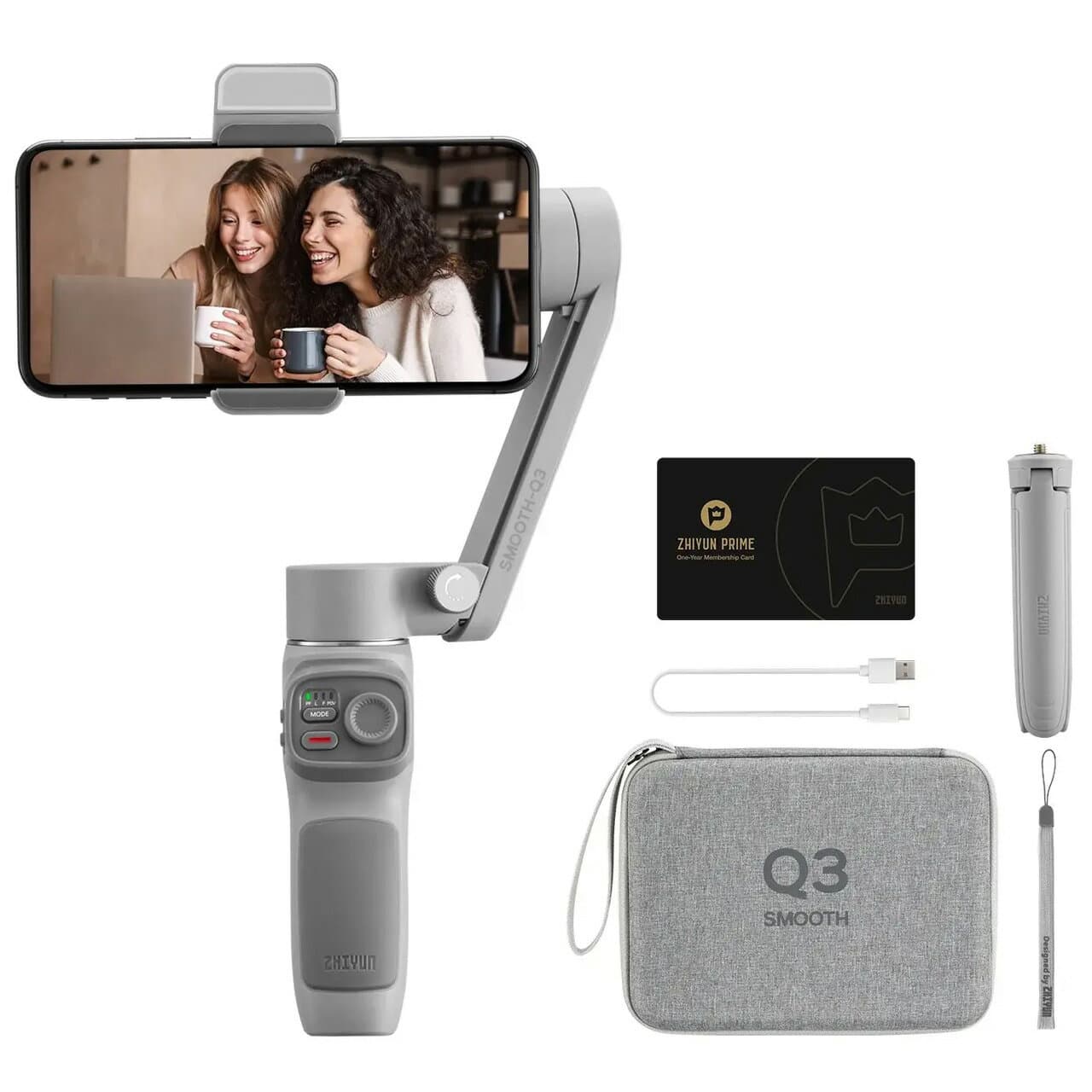 ZHIYUN ジーウン SMOOTH-Q3 COMBO LEDフィルライト付き 小型折りたたみ式スマホ用3軸ジンバル　スムーズ