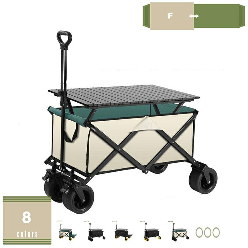 アウトドアワゴン キャリーワゴン テーブルセット キャリーカート 大容量 折りたたみ キャンプテーブル 頑丈 コンパクト 耐荷重150kg 大型タイヤ 4輪 キャンプワゴン キャンプ用品 ロールテーブル付き mysco