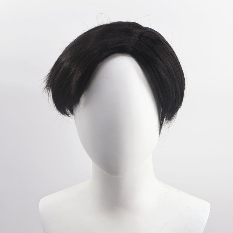 ウィッグ メンズ ショート コスプレ レトロ リアル人工頭皮 つむじ付き センター分け 耐熱ファイバー マット ブラック 男女兼用