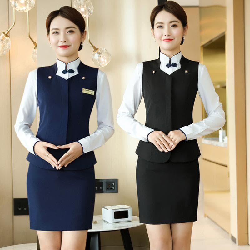 制服 スーツ 吸湿速乾 男女兼用 ベスト セットアップ オフィス ホテル 受付 美容院 医療事務 客室乗務員 事務服 ビジネス プロフェッショナル 綿混 ポリエステル オールシーズン