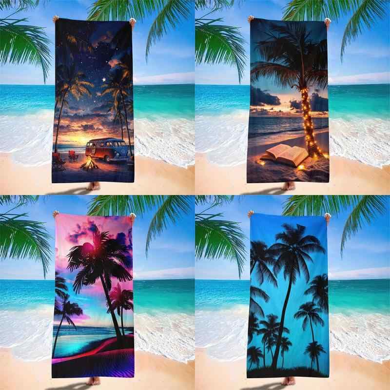 ビーチタオル 大人用 超吸水 速乾 マイクロファイバー 柔らかな肌触り バスタオル 大判 ビッグサイズ ヤシ柄 おしゃれ プリント プール 海水浴 ジム 旅行 レジャー アウトドア