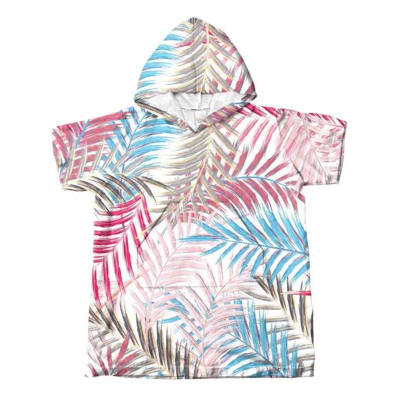 ポンチョタオル 大人 キッズ 超吸水 速乾 マイクロファイバー フード付き 袖ポケット付き ビーチタオル プール 海水浴 お風呂上がり リーフ柄