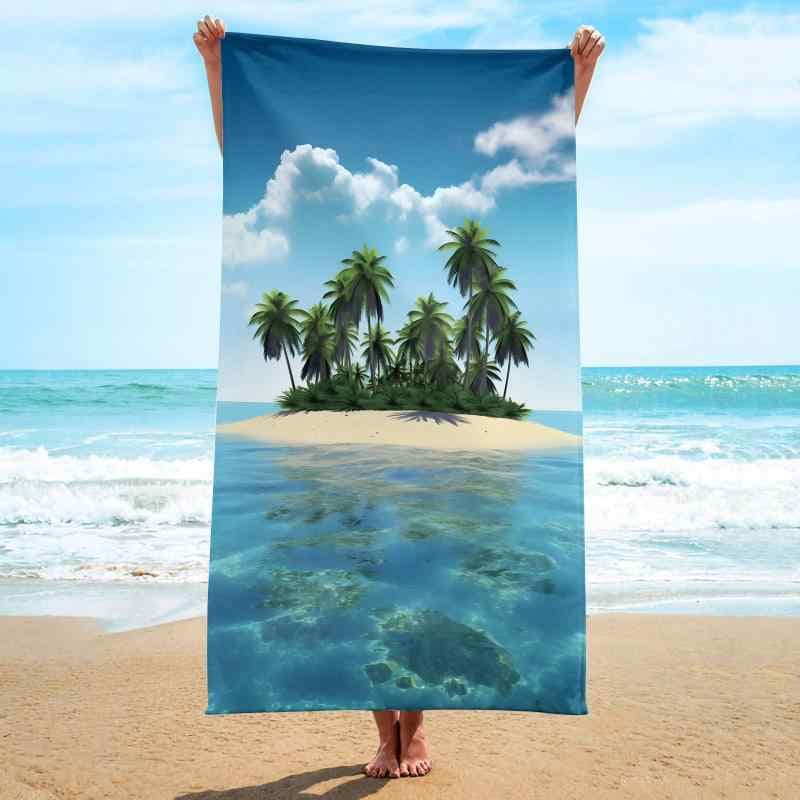 ビーチタオル マイクロファイバー 吸水速乾 軽量 薄手 スクエア型 ヤシの木柄 大判 プール 海水浴 レジャー 旅行 スポーツ バスタオル ショール 羽織り 多機能